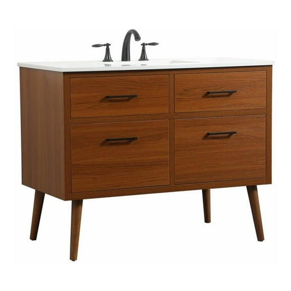 Elegant Decor Boise 42" Aluminum MDF Single Bathroom Vanity in Teak