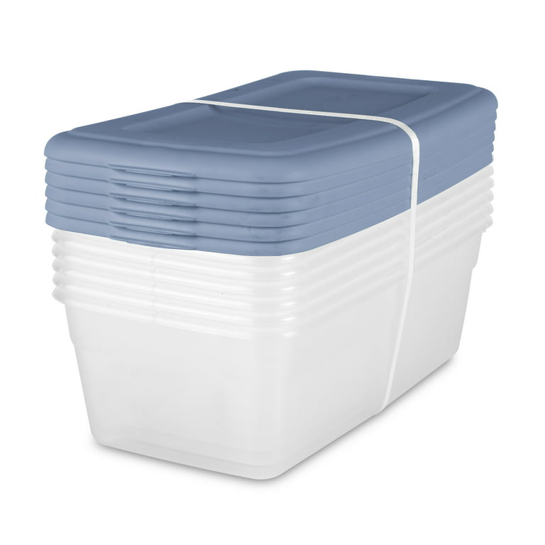 Sterilite Set of (6) 6 Qt. Storage Boxes Plastic, Blue Ash 