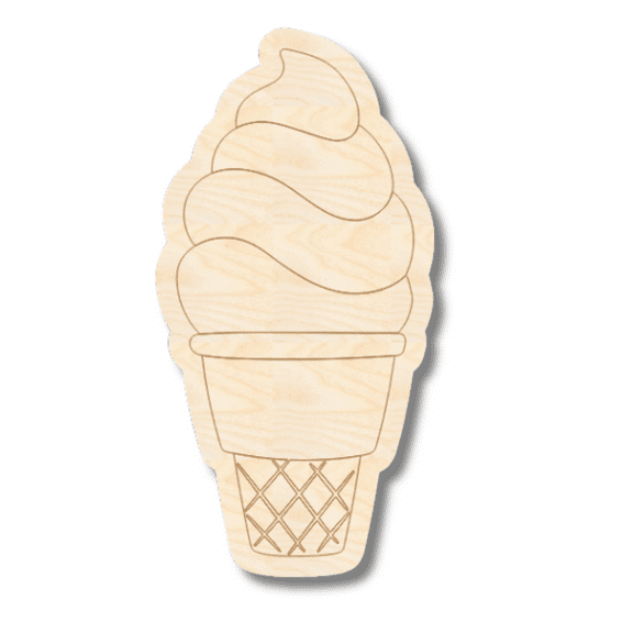 Unfinished Wood Etched Soft Serve Shape 5" / 1/8"