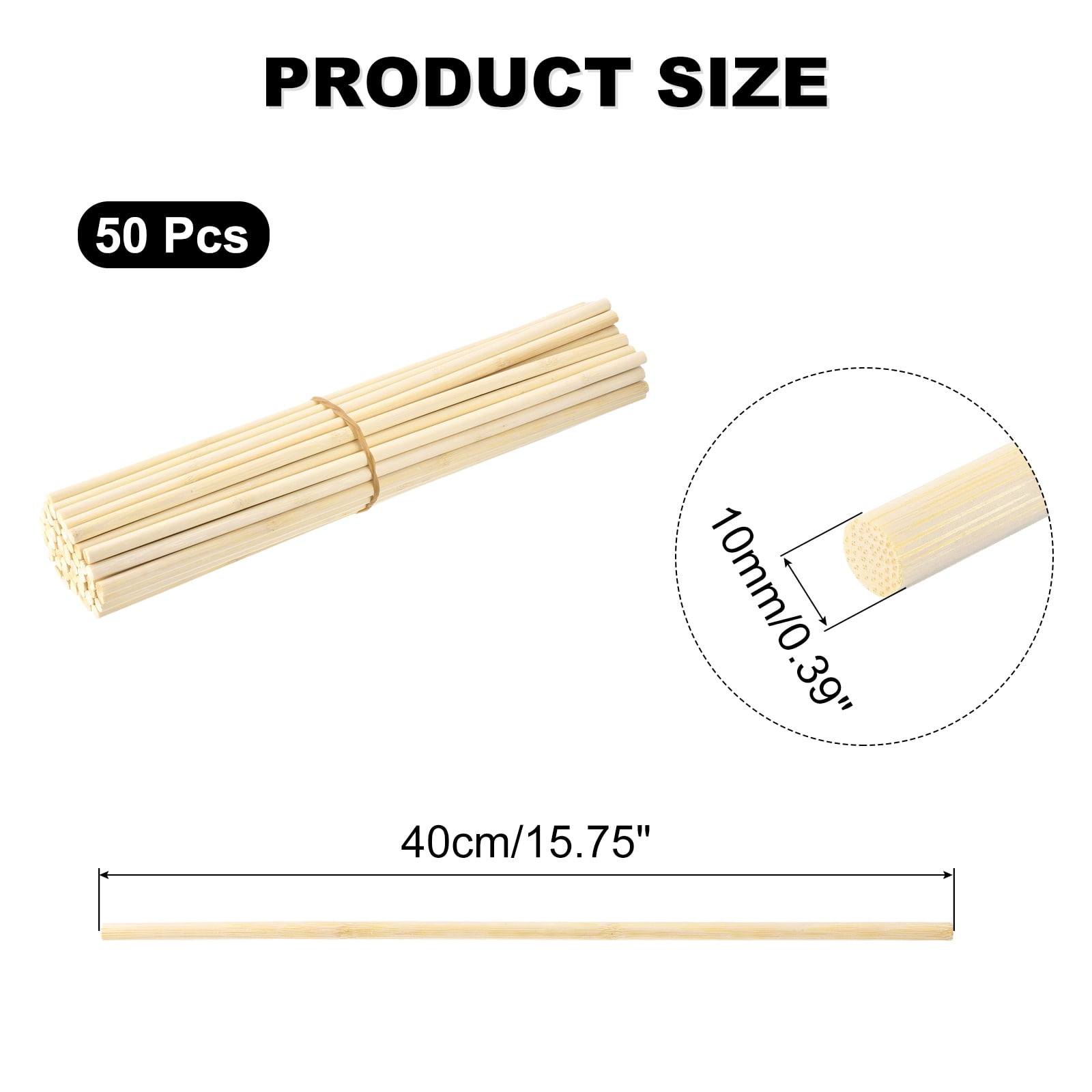 Uxcell Wooden Dowel Rods, 3/8 x 16 Inch Round Dowel Rod Wood Sticks Bamboo Stick for Arts Crafts Photo Booth Props DIY Building Model, 50 Pack