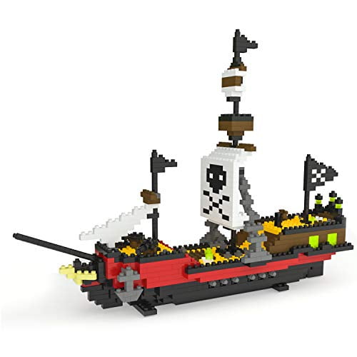Juguetes de bloques de construcción de barcos piratas, kit de construcción de barcos modelo de 16.5 "para niños, juegos de construcción de 800 piezas para niños FUN LITTLE TOYS 641753991308