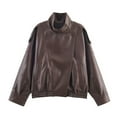 thumbnail image 2 of jobturf Faux Leather Jacket Women Motorcycle Full Zip Up Bomber Jackets Long Sleeve Going Out Tops Fall Spring Fashion Vintage Coats with Pockets, 2 of 4