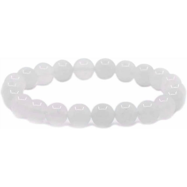 Bracelet Extensible Unisexe en Quartz Blanc Naturel avec Perles Rondes de 8 mm, 7 Pouces