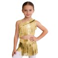 thumbnail image 4 of iiniim Girls Metallic Ballroom Latin Dance Dress Tassel Crop Top and Fringe Skirted Shorts 2 Piece Outfit Gold 14, 4 of 7
