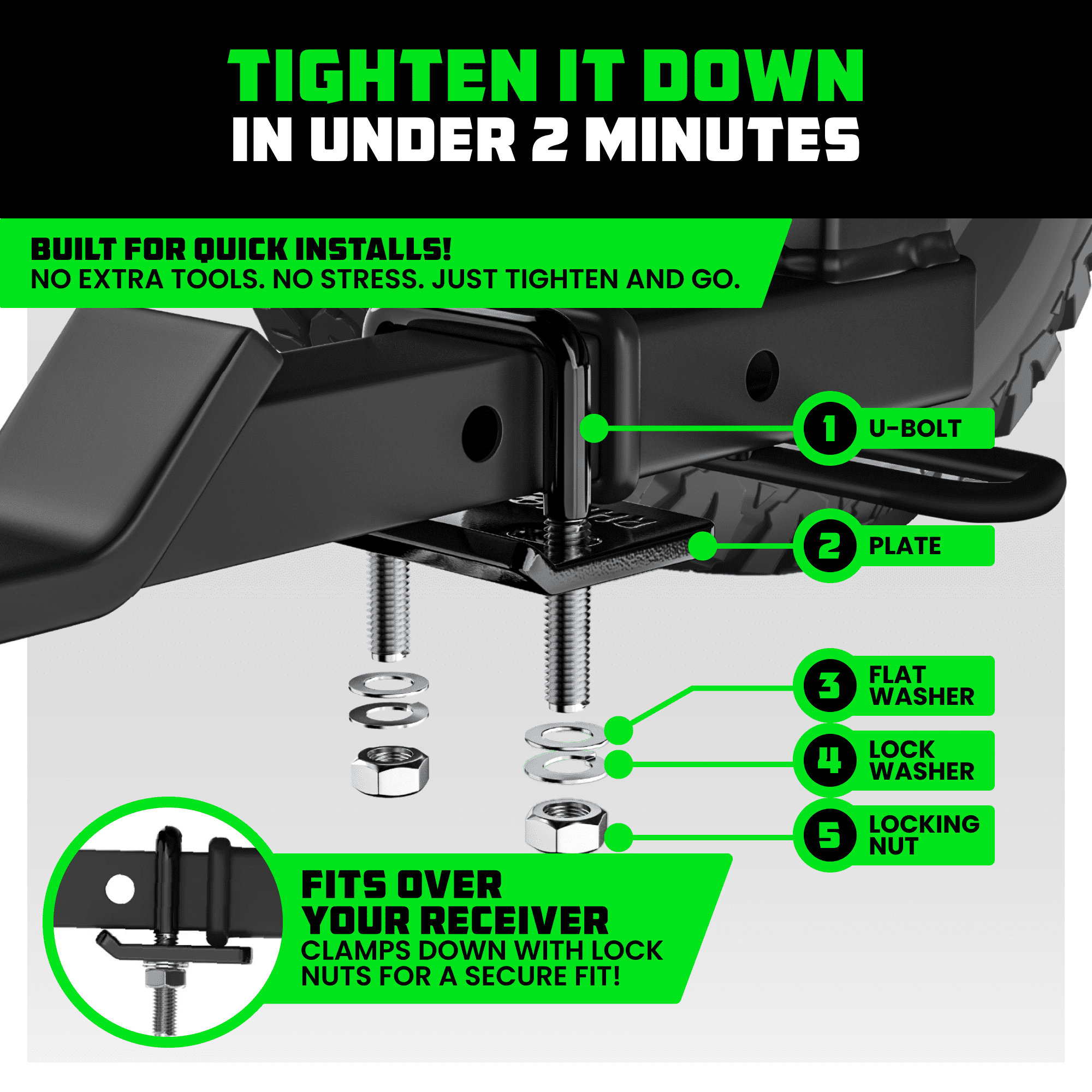 Rhino USA Anti-Rattle Hitch Tightener - 2 inch Hitch Reciever