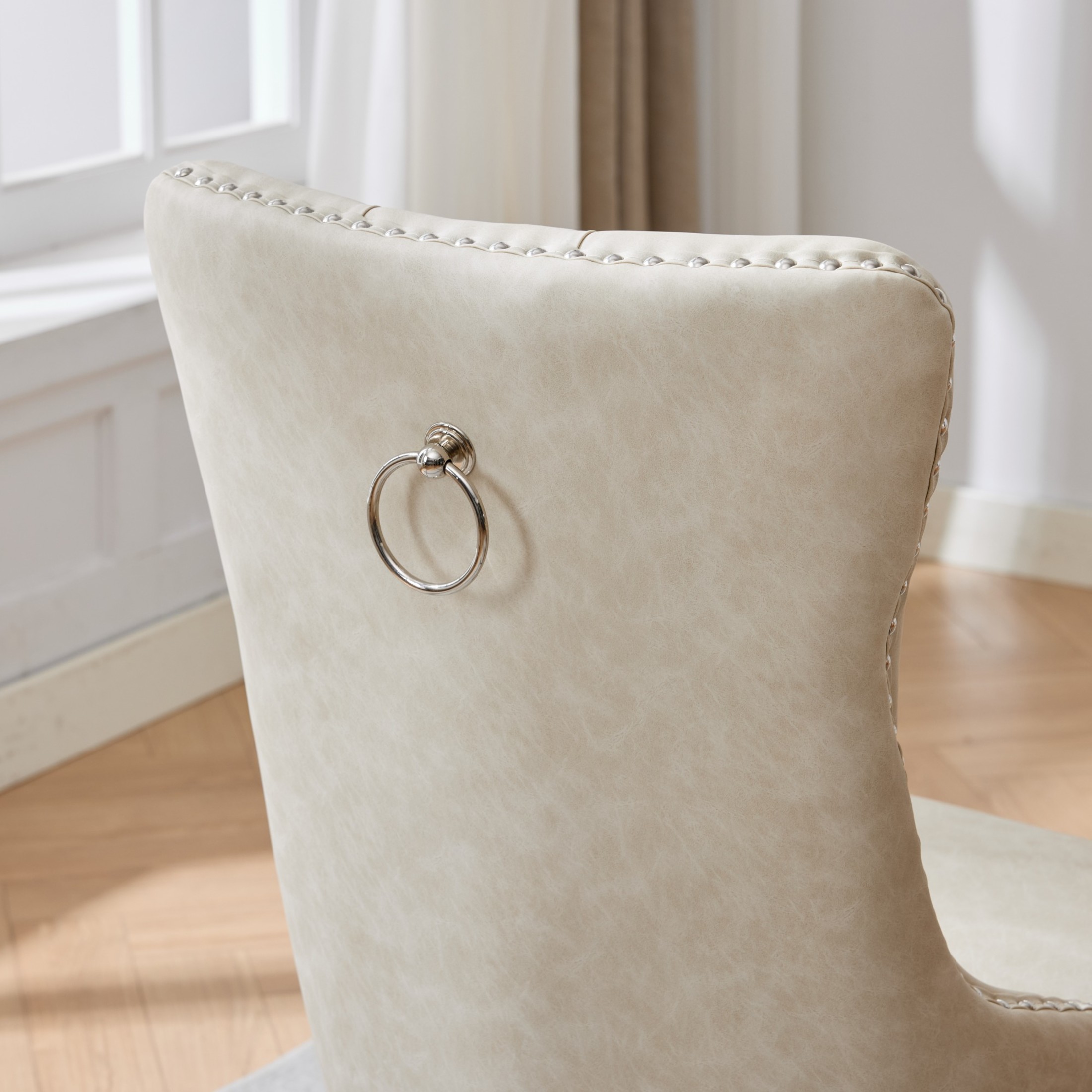 GDF Studio 24.4" Vintage Dining Chairs Set of 2 with PU Upholstery, Button-Tufted High Back, Beige