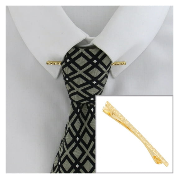 Gold Tone Floral Pattern Etched Collar Bar Clip Mens Adult Male