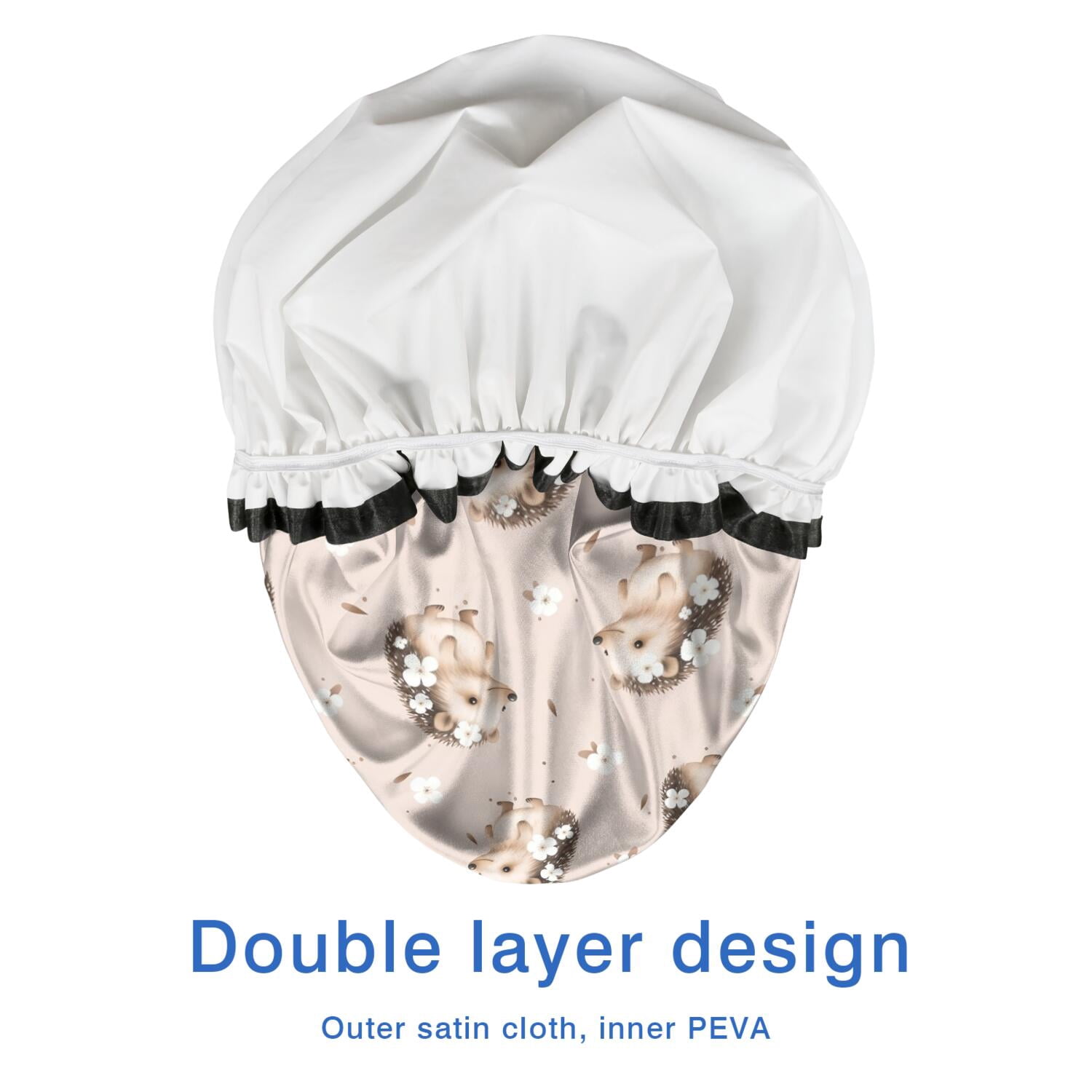 Shower Caps,Cute Hedgehog Pattern with Flowers Waterproof Shower Cap for Women 4 Pieces,Double Reusable Hair Cover for Shower PEVA Elastic Stretch Hem