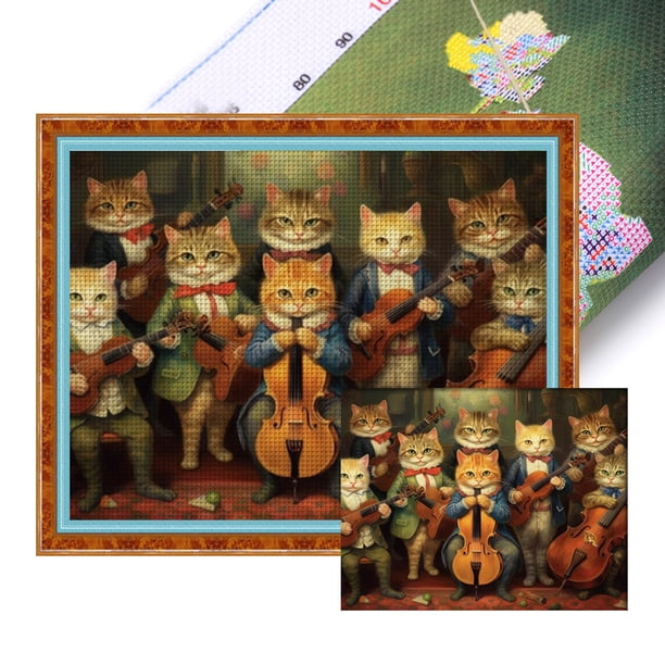 Hilo Algodón Ecológico Bordado Obra Arte Punto Cruz Con Gato 11CT 50x40cm