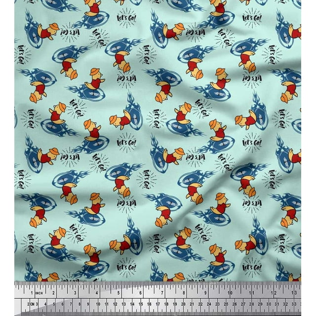 Soimoi Viscose Chiffon Fabric Text,Rugby Ball & Bird Cartoon Printed Craft Fabric by The Yard 42 Inch Wide