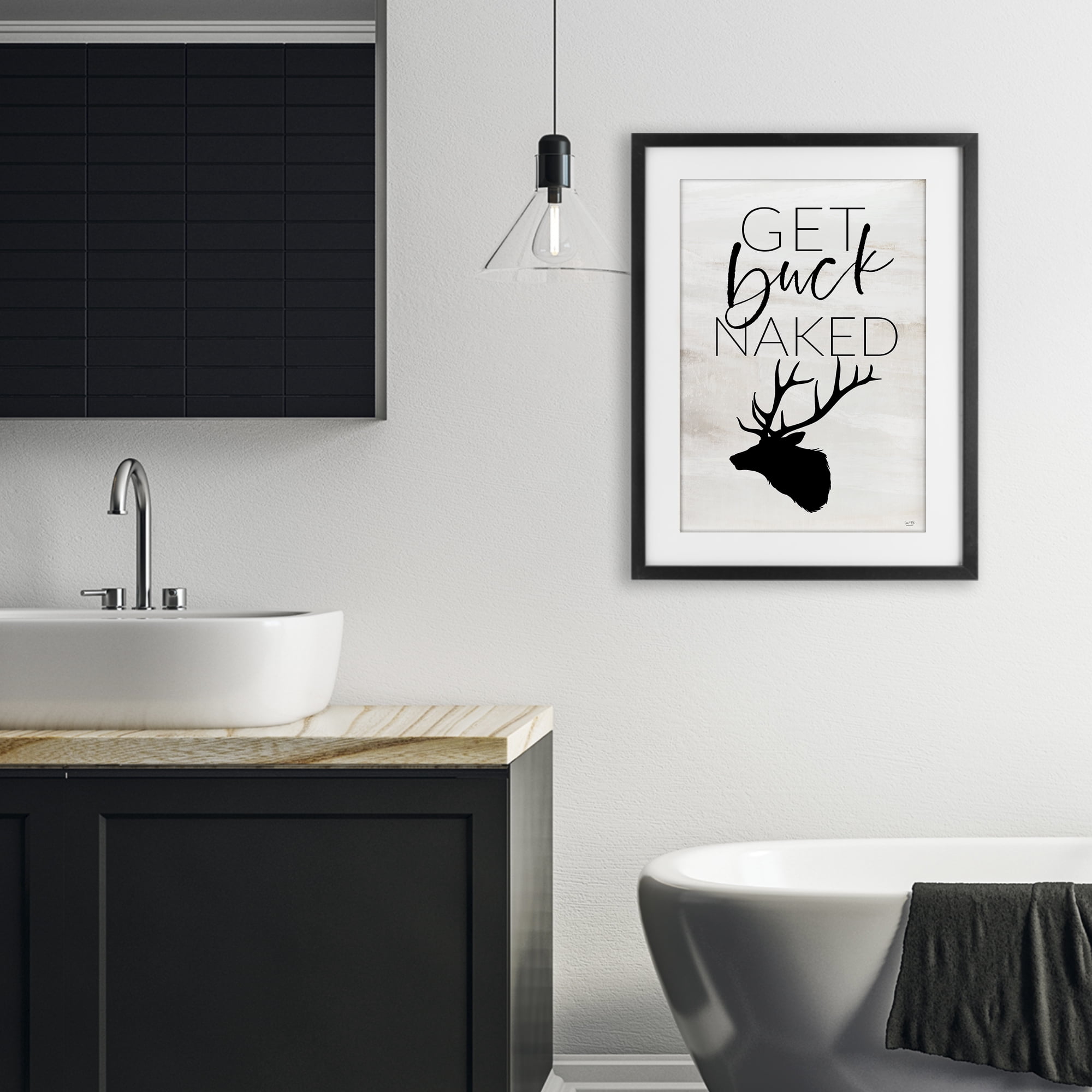 Stupell Industries Get Buck Naked Black Framed Print Under Glass, design by Lux + Me Designs