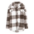 thumbnail image 4 of felwors Fuzzy Fleece Jackets for Women Casual Button Down Sherpa Jacket Warm Plaid Shacket Trendy Winter Coats Outwear 2025 Khaki, S, 4 of 6