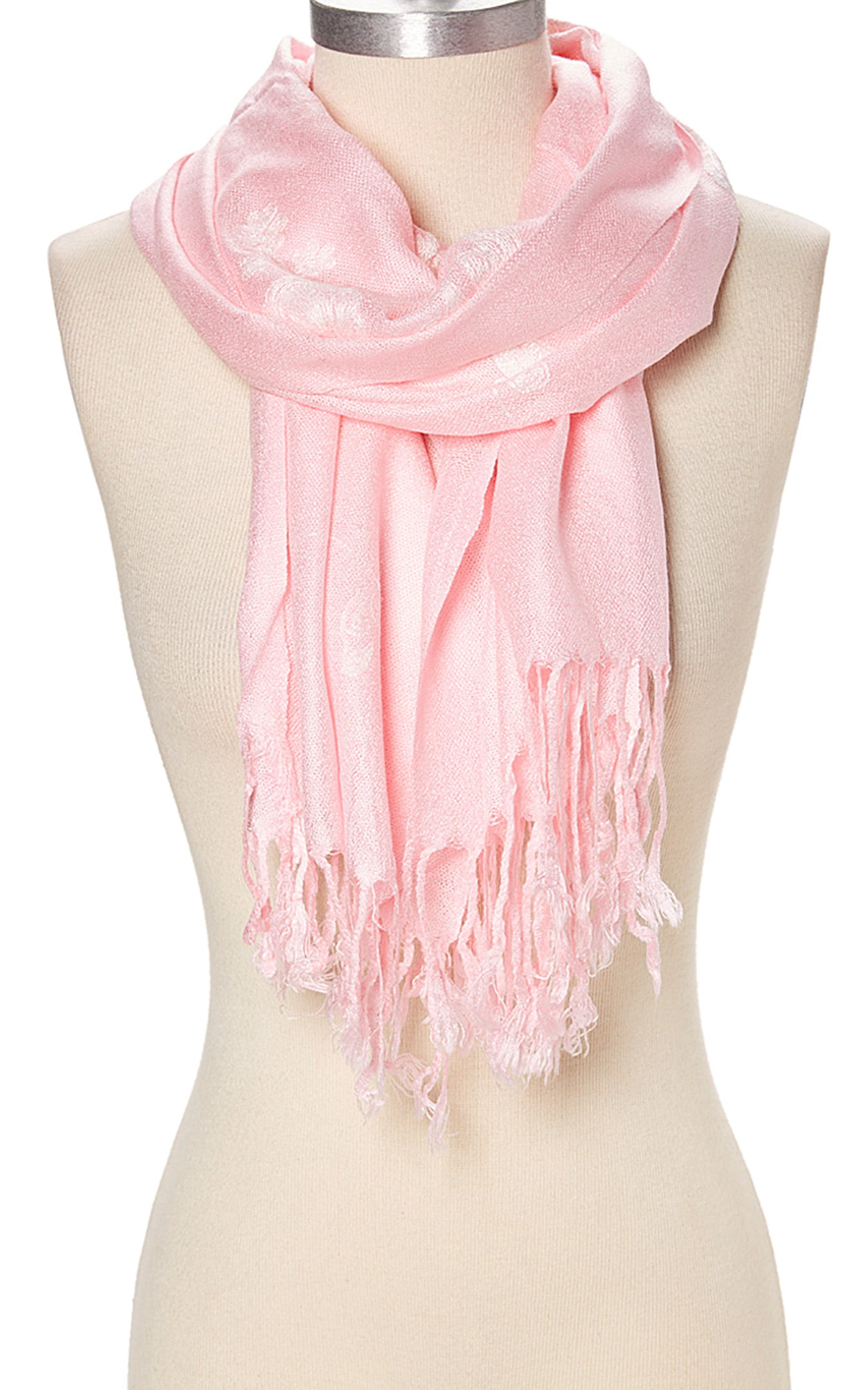 Women Fashion Embroidery Flowers Scarf Wrap Hijab Soft Scarves Baby Pink 