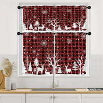 Christmas Red Plaid Kitchen Curtains with Valance and Tier Sets 36 Inch, 3 Pieces Tree Deer Snowflake Rod Pocket Drapes Window Treatment Curtains for Kitchen Over Sink Bed Room Decor