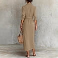 thumbnail image 4 of CIENVNSTG Women's Maxi Dress Button Down Casual Shirt Dress Long Sleeve Lapel Collared Cocktail Wedding Guest Dress Khaki 2XL, 4 of 4