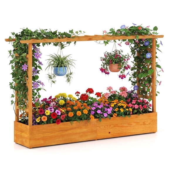 Costway 1 PCS Raised Garden Bed with Trellis Hanging Roof Planter Box Drainage Holes for Patio