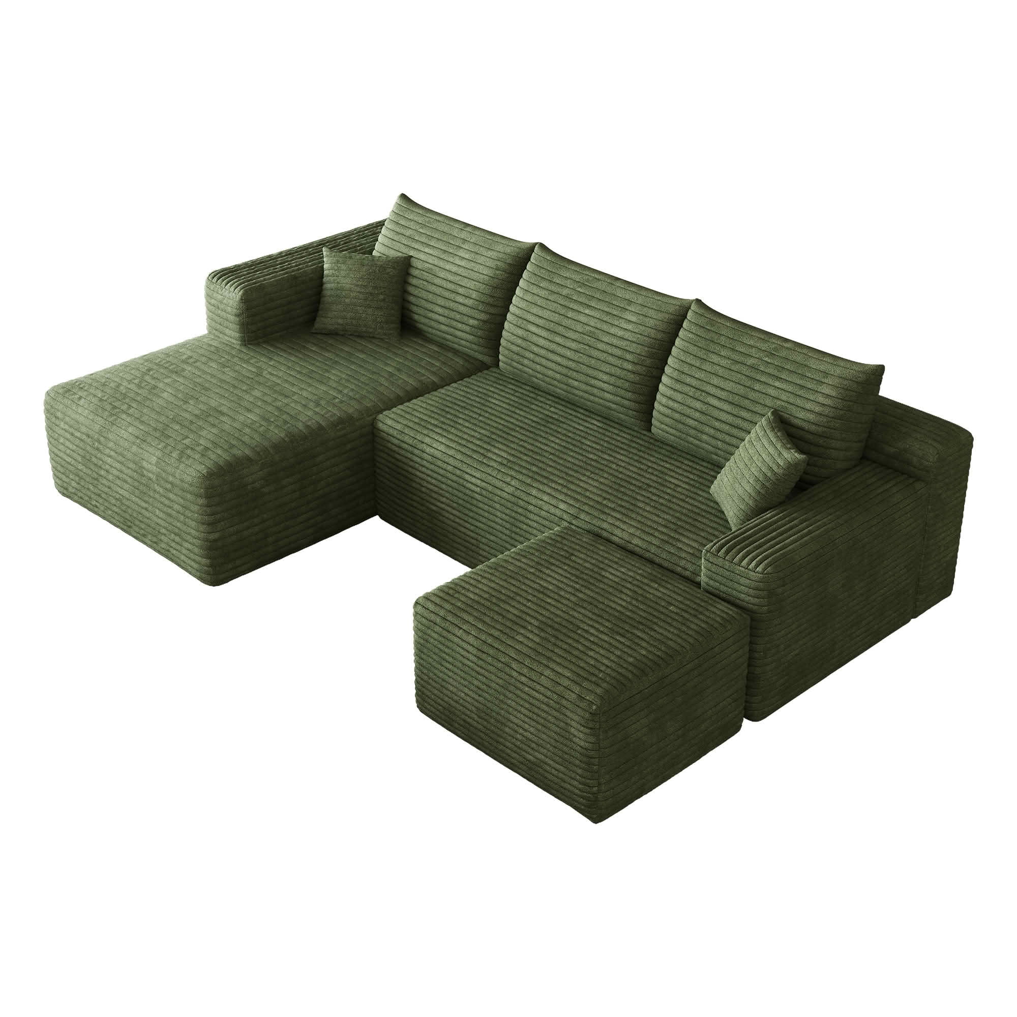 MAYEERTY 95 Inch U‑Shaped Cloud Sectional Sofa with 1 Ottoman, Modern Deep‑Seat Corner Couch, Plush Corduroy Reversible Sofa, No‑Assembly for Living Room Bedroom Apartment