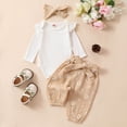 thumbnail image 2 of TOWED22 Baby Girl Fall Winter Clothes 3pcs Long Sleeve Round Neck Print Romper Bodysuit Flare Pants Headband Outfits Set(Beige,12-18 M), 2 of 9