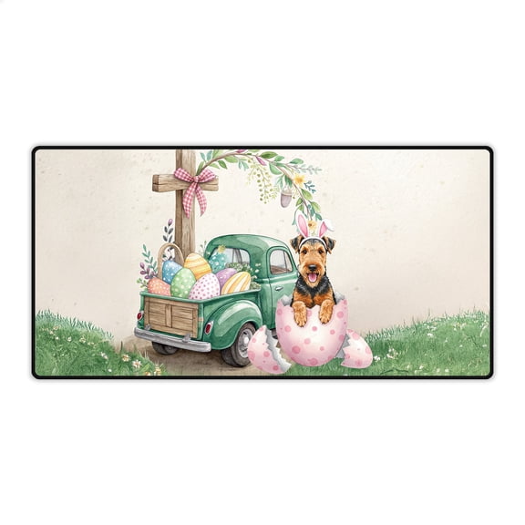 Easter Egg Airedale Terrier Bunny Ear Welcome Spring Truck Desk Mat Full Keyboard Mouse Pad Dale Waterside Dog Lover Large Mousepad - 12002