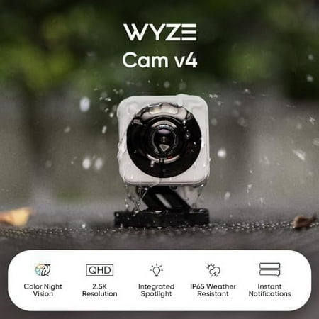 WYZE Cam v4, 2K HD Wi-Fi Smart Home Security Camera, Indoor/Outdoor, Pet/Baby Monitor, Motion Activated Spotlight/Siren, Enhanced Color Night Vision, 2-Way Audio, Wired, Black