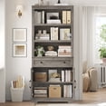 thumbnail image 5 of Hiphuta Bookcase with Doors, 71.6"Tall bookshelves with Storage, 5 Shelf Display Storgae Shelves, Bookshelves and Bookcases with 2 Doors for Home Office, Living Room, Bedroom, Ash Gray, 5 of 7