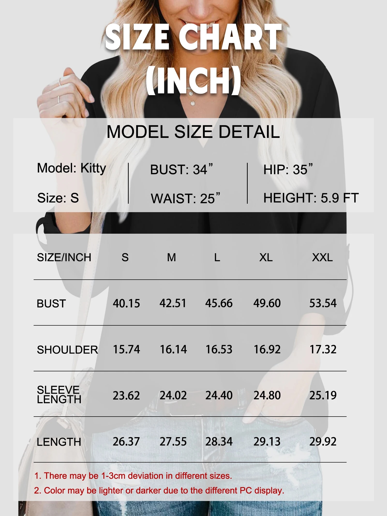 Womens Blouses 3/4 Sleeve V Neck Work Shirts Dressy Tops Chiffon Office Wear