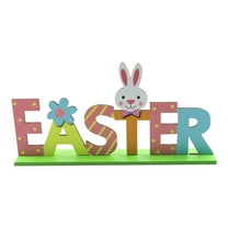 Fiaya Women Easter Bunny Tabletop Decorations, 1pc Wood 2D Easter Flower Rabbit Figurine, Exquisite Patterns Spring Ornaments for Home Office Kitchen Farmhouse, 8.66×4.33inch (D)