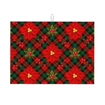 Vsdgher Christmas Plaid Flower Dish Drying Mat Super Absorbent Drying Mat Large Dish Drying Mats for Kitchen Counter Kitchen Drying Mat 24" x 18"