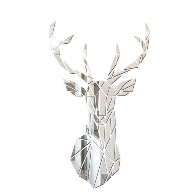 Maytalsory Wide Application Of 3D Mirror Deer Wall Stickers For Versatile Usage 3D Deer Head Mirror Wall Sticker Acrylic Decorative silver S 1Set