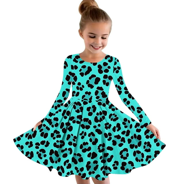 LOVZFMLL Robe d'Été à Manches Courtes pour Filles, Col Rond Imprimé
