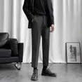thumbnail image 5 of 9 Pantalones de traje negros recortados para hombre, pantalones de verano para hombre, ajustados, baratos, chinos, finos, informales, formales, elegantes, 2024, 5 of 5