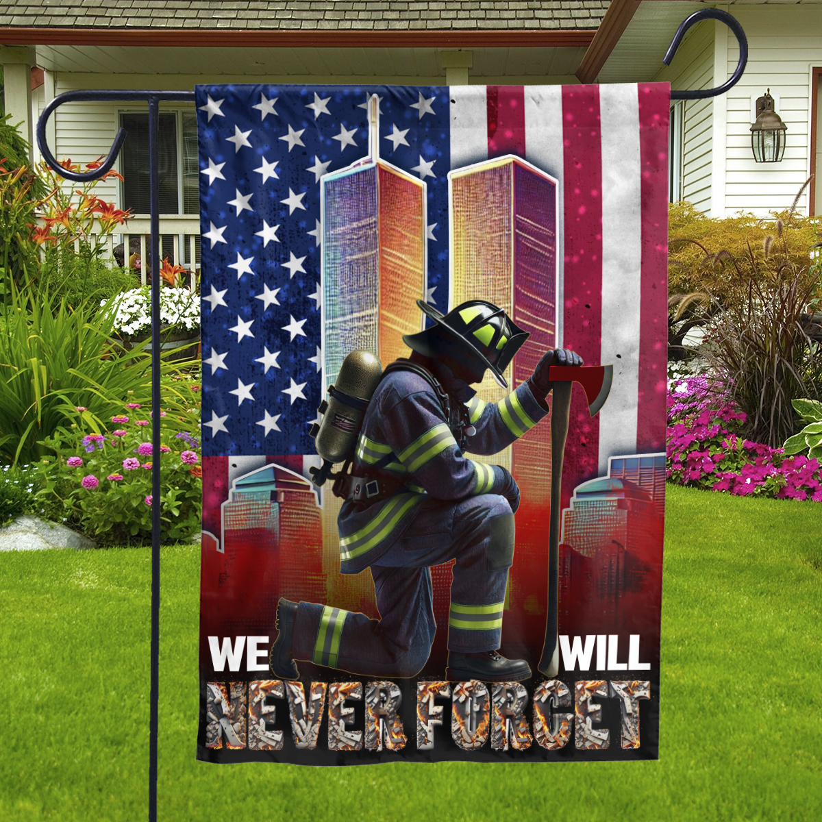 Lotusprinthandmade Firemans 9/11 Day Memorial America 100% Polyester Garden Flag 28x40 inches