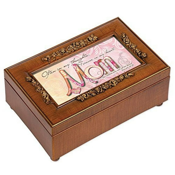Mom Inspirational Decorative Woodgrain Rose Music Box - Plays Amazing Grace