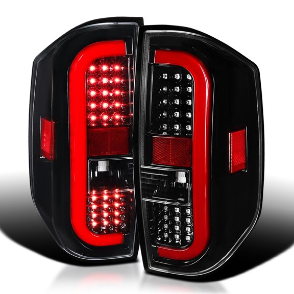Spec-D Tuning Jet Black Housing Clear Lens Red Sequential LED Bar Tail Lights Compatible with 2014-2021 Toyota Tundra Left Right Pair Assembly