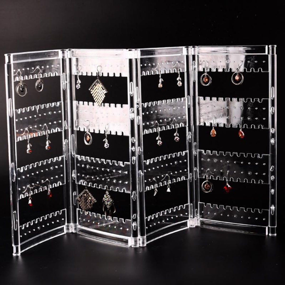 256 Holes Acrylic Earrings Holder 4 Doors Foldable Necklace Hanging