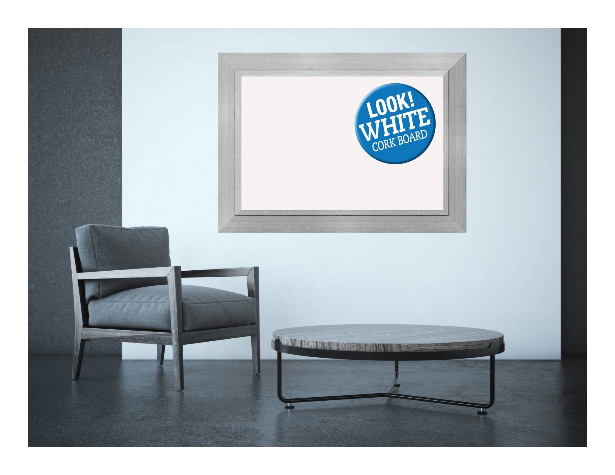 Amanti Art Black Cork Board Wood Framed Romano Silver Bulletin Board 43 in. x 31 in.