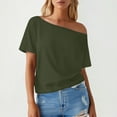 thumbnail image 2 of Women's T-Shirts Basic Tops Solid Off Shoulder Cropped Slim Going Out Gift Clothes, 2 of 6