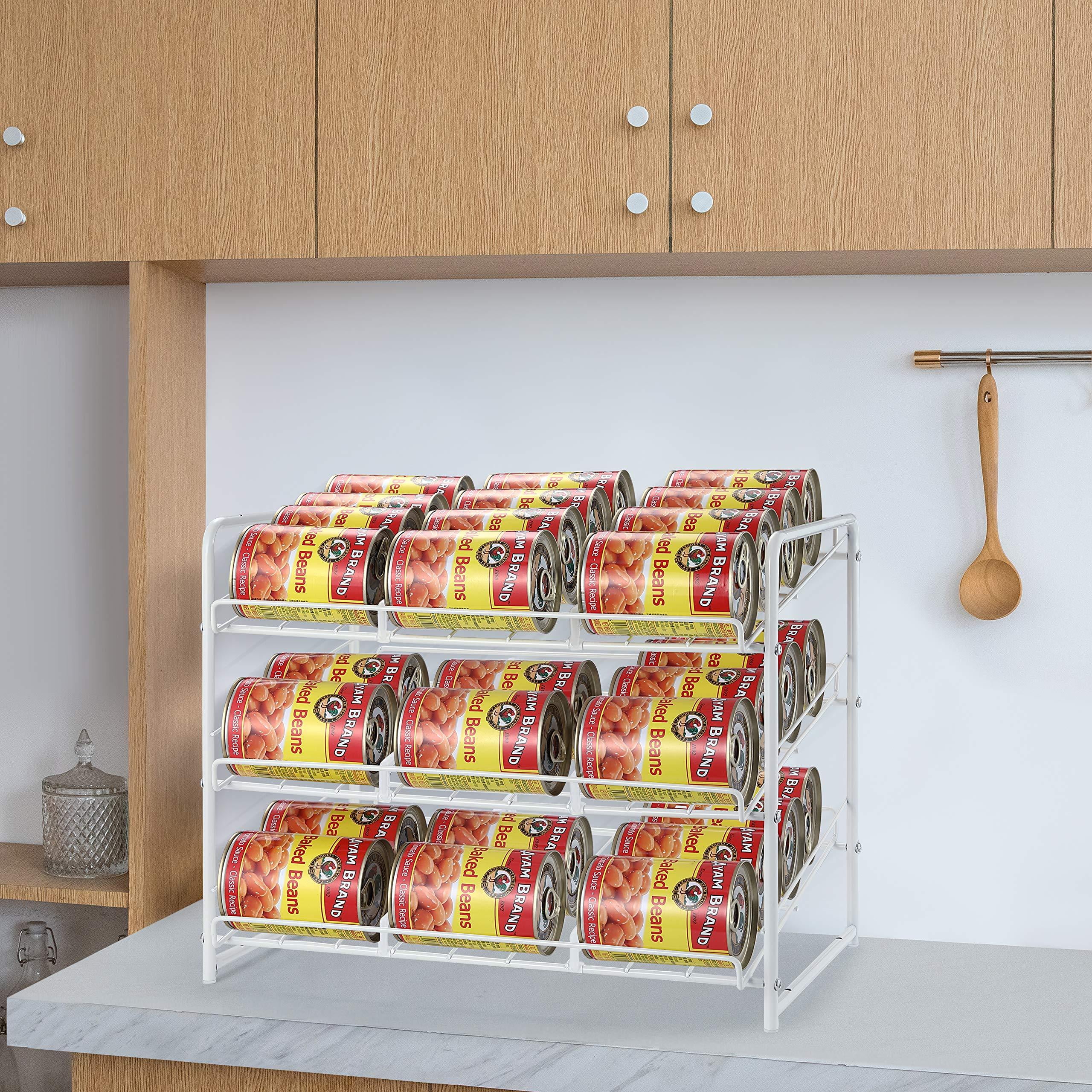Smart Design 36 Can Organizer - Adjustable 3-Tier Rack - Pantry Canned Goods  Holder, Countertop, Cabinet, Fridge Storage Organization - White 
