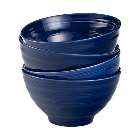Woven Paths Farmhouse Stoneware Bowls, Blue, Set of 4