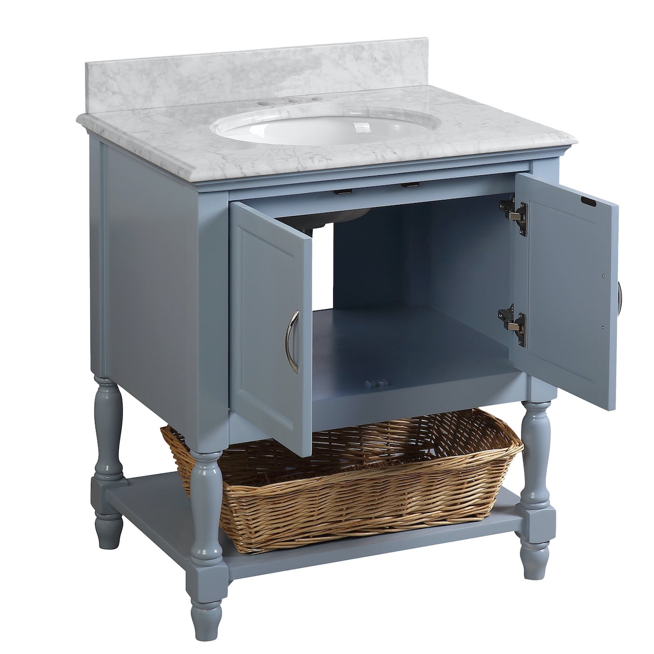 Beverly 30" Bathroom Vanity with Powder Blue Cabinet and Carrara Marble Top