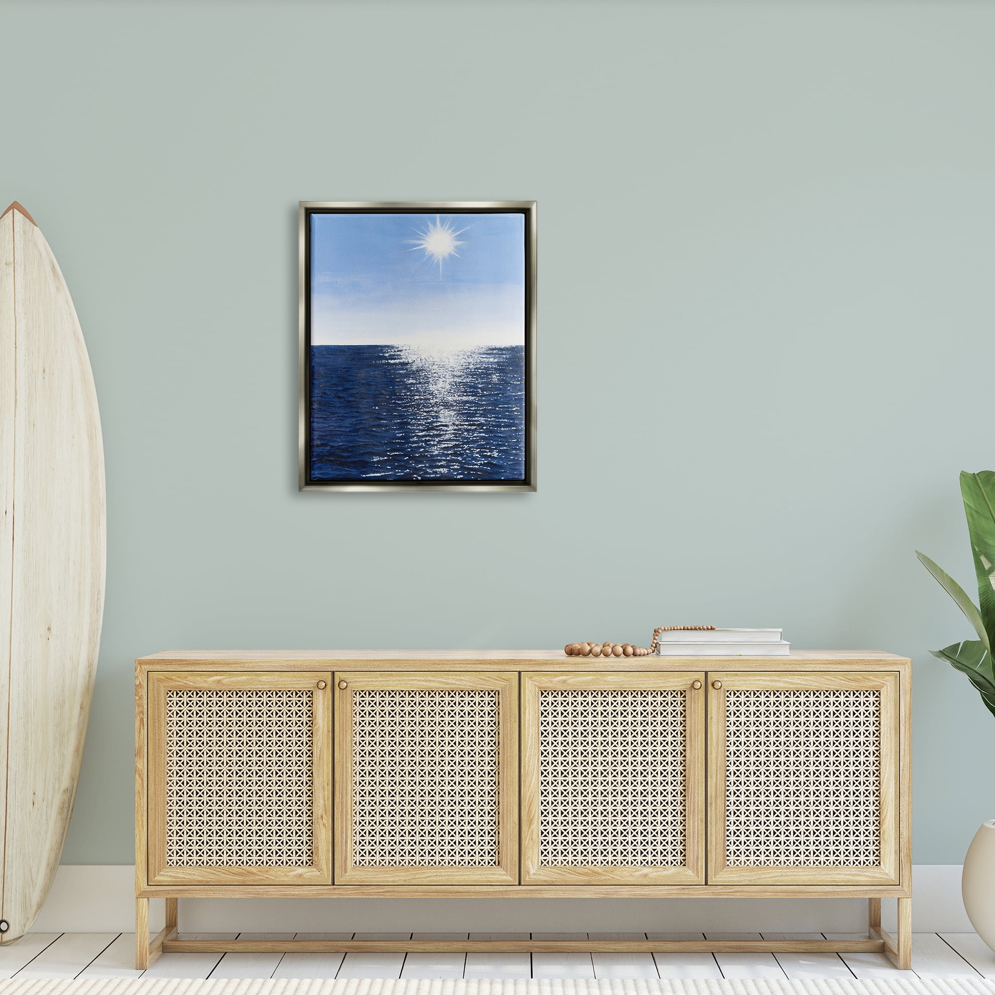 Stupell Summer Sunlight Ocean Reflection Landscape Photography Gray Floater Framed Art Print Wall Art