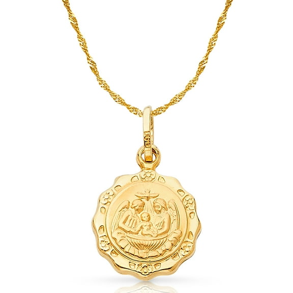 Ioka-14K Yellow Gold Baptism Charm Pendant with 1.2mm Singapore Chain Necklace - 16"