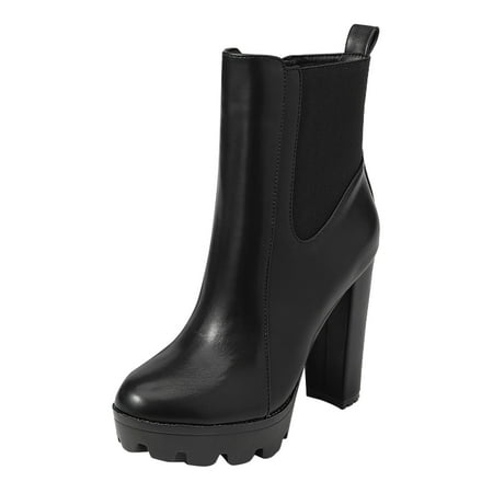 

Entyinea Booties with Heel Slip On Boot Comfortable Winter Boot Black 40