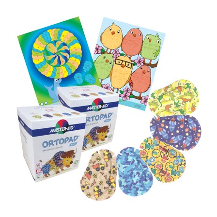 Ortopad Bamboo 100-Pack for Boys, Adhesive Eye Patches, Regular size, 2 Posters Included