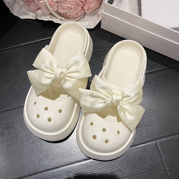 Sandalias de verano para mujer con suela blanda de EVA, zapatos con agujeros y suela gruesa con lazo, antideslizantes, informales y cómodas, para playa