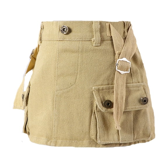Hwmodou Toddler Baby Girls Dresses Kids Solid Color Cargo Skirt Low Waist Short Denim Jean Skirt Spirng Soft Comfy,18M-12Y
