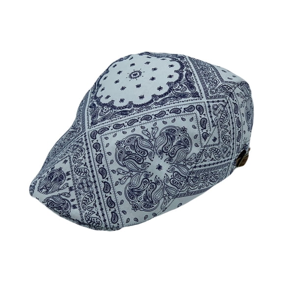 WITHMOONS Cotton Paisley Print Cashew Flower Pattern Newsboy Hat Adjustable Flat Cap LD31512 (White)