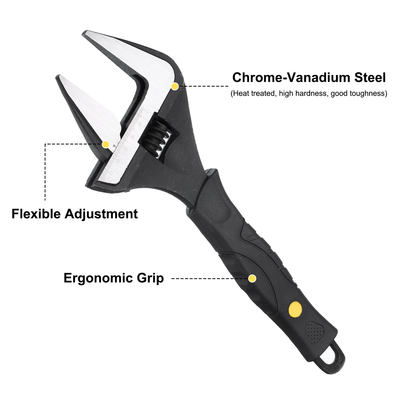 1pcs Adjustable Wrench 12" Alloy Steel Universal Spanner Wide Opening, Black