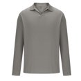 thumbnail image 4 of LNWUY Mens Solid Color V Neck Shirts Casual Long Sleeve Slim Fit Golf T-Shirts Soft Breathable Comfortable Cotton Top Tees Gray L, 4 of 6