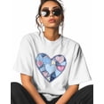 thumbnail image 2 of Women's Graphic T-Shirt White XL Women's Tops Love Heart Denim Patchwork Crew Neck Short Sleeve Shirts for Women, 2 of 3